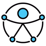 Logotipo de Accesibilidad creado por La Unidad de Diseño Gráfico del Departamento de Información Pública de la ONU. Representa una figura humana con los brazos abiertos que simboliza la inclusión para las personas en todas partes.