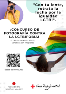 Cartel del concurso de fotografía contra la LGBTIfobia de Cruz Roja. "Con tu lente, retrata la lucha por la igualdad LGTBI". 