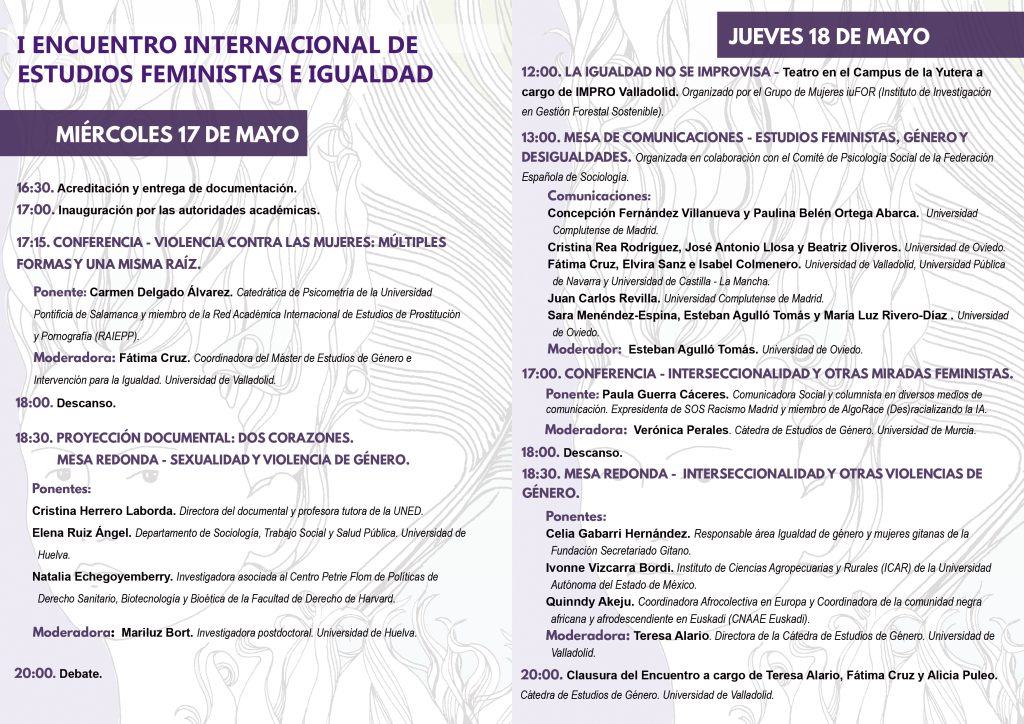 Programa I Encuentro Estudios Feministas e Igualdad.