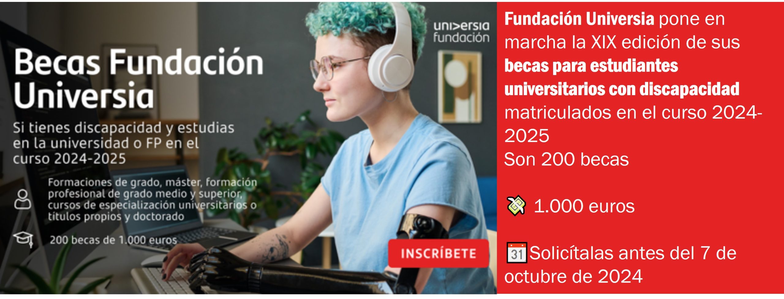 XIX edición de las becas para estudiantes universitarios con discapacidad de Fundación Universia. Curso 2024-2025