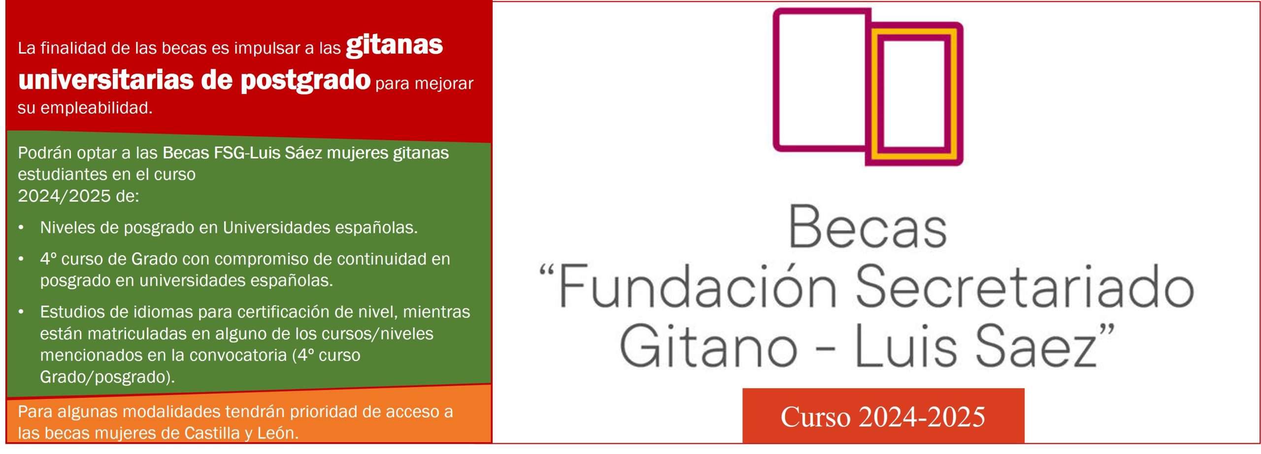Becas Fundación Secretariado Gitano “Luis Sáez” para mujeres gitanas universitarias. Convocatoria 2024-2025